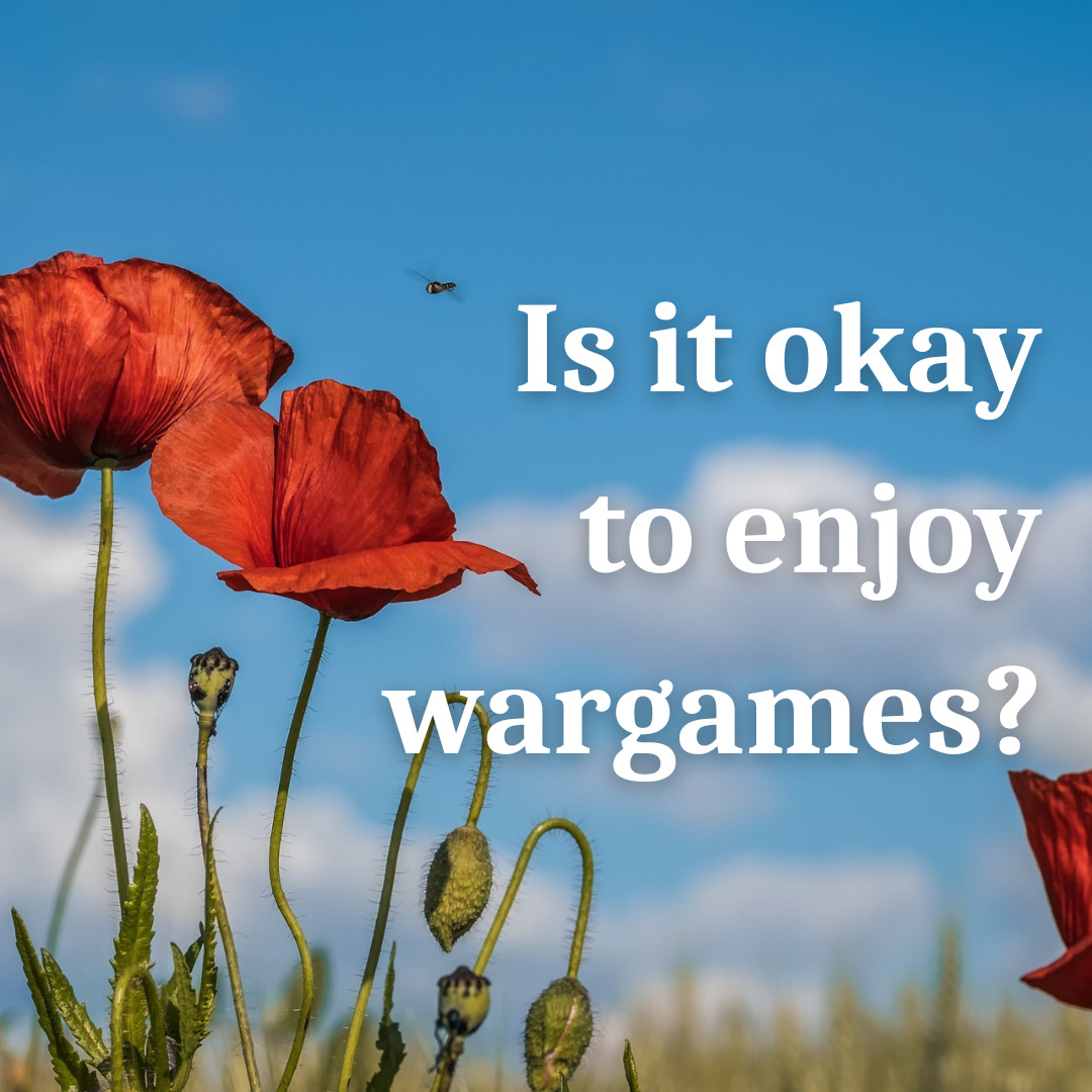 a photo of a poppy field with the words ' is it okay to enjoy wargames?' over the top